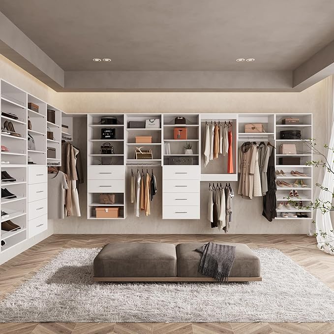 ROOMTEC 31.5" 2 Drawer Short Tower Closet Unit, Modular Closet System with Drawers and Shelf, Wardrobe Organizer for Bedroom or Walk-in Closet, Wall Mounted, Customizable Clothes Storage Unit, White