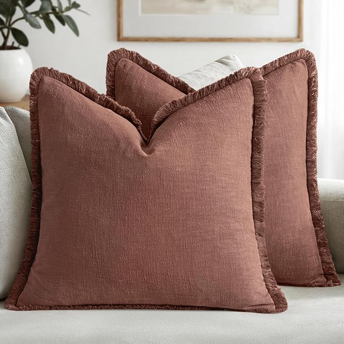 MIULEE Linen Fringe Decorative Fall Throw Pillow Covers Autumn Glaze 18x18 | by MIULEE