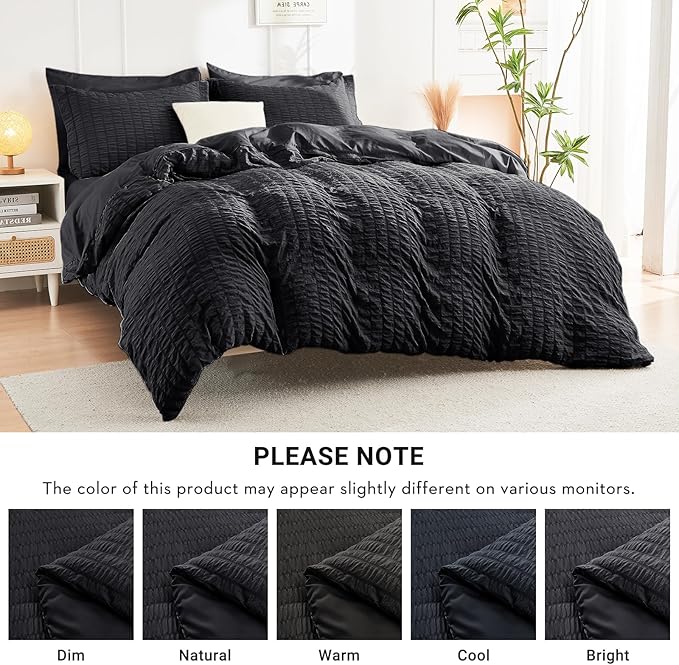 HYMOKEGE Black Twin XL Comforter Set Seersucker 5 Pieces, All Season Luxury Bed in a Bag for Bedroom, Bedding Set with Comforters, Sheets, Pillowcase & Sham
