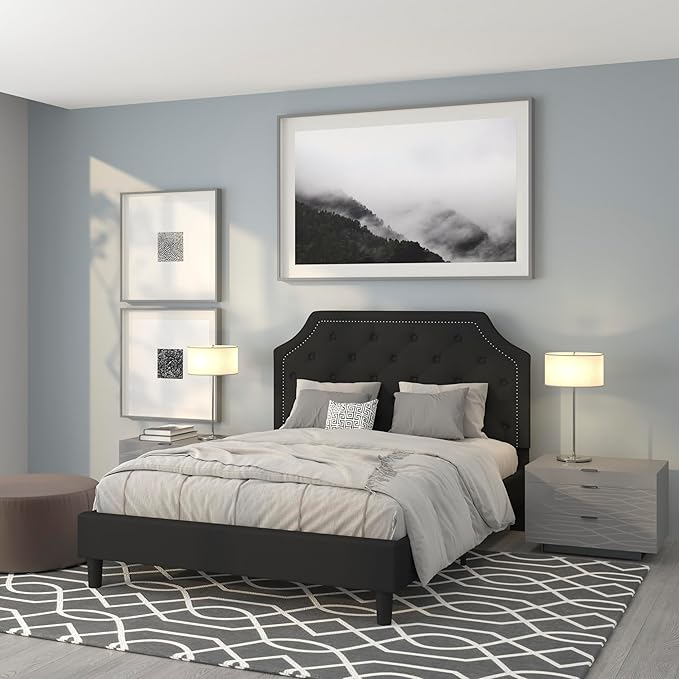 Flash Furniture Brighton Queen Size Tufted Upholstered Platform Bed in Black Fabric