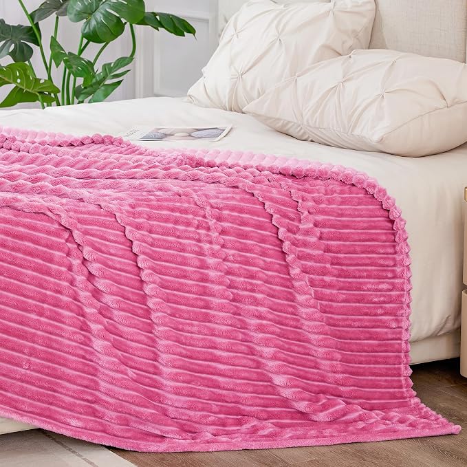BEDELITE Ribbed Jacquard Hot Pink Blankets Queen Size - Image 5