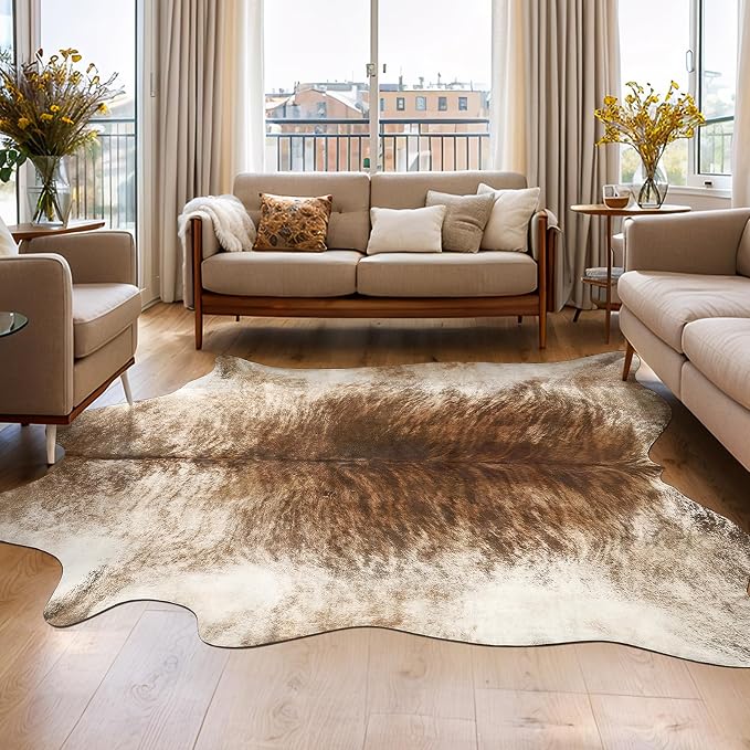 Western Faux Cowhide Rug, Animal Cow Hide Rug, 3.6 x 2.3 Ft Brownish | Premium by AROGANAREARUG