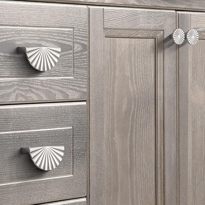 2 Pack 3 Inch (76mm) Nickel Cabinet Pulls Cup Flat Drawer Handles Kitchen Cupboard Pull Bathroom Dresser Sunflower Handle Unique Hardware for Furniture Door Wardrobe Hardware TYH-BN-2