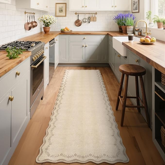 GarveeHome 2x6 Scalloped Washable Runner Rug Non Slip Hallway Kitchen Rug | - Image 3