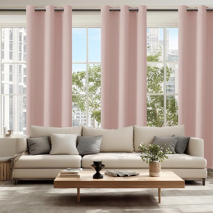 Grommet Blackout Curtains for Bedroom, 42 x 84 Inches Long, Blush | Thermal - Image 6