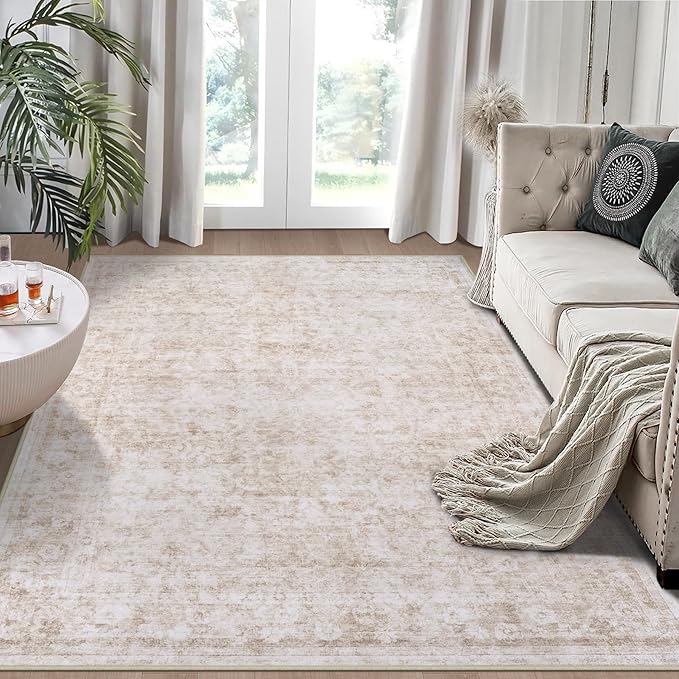 6x9 Area Rugs for Living Room Bedroom Dining Room Washable Beige White | Soft by Aelenmu