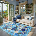 Floral Area Rugs 5x7 for Bedroom Livingroom Blue Non-Slip | Ultra-Thin Soft by WelcometoBabovid