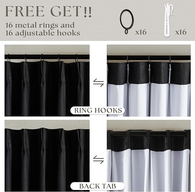 Black Linen 100% Black Out 120 Inch Curtains - Image 6