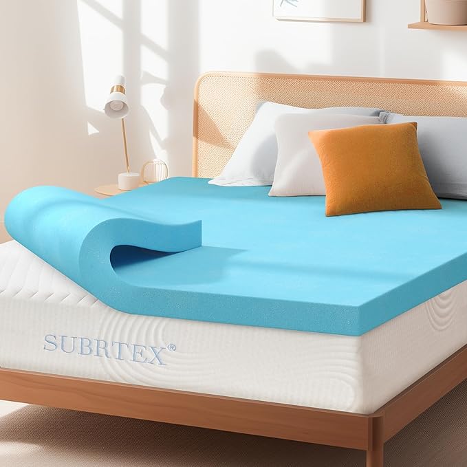 Subrtex Mattress Topper, Memory Foam Mattress Topper, Gel-Infused Memory Foam Topper for Side Stomach Sleepers, Breathable Bed Toppers (3 Inch, Queen)