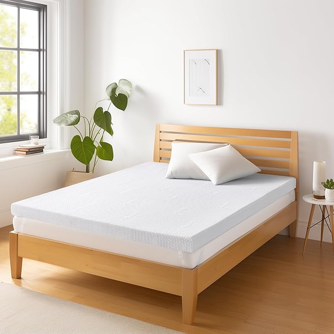 Subrtex 4 Inch Gel-Infused Memory Foam Mattress Topper,High Density Breathable Bed Topper Rayon Made from Bamboo Cover CertiPUR-US Certified, Queen, Topper with Cover