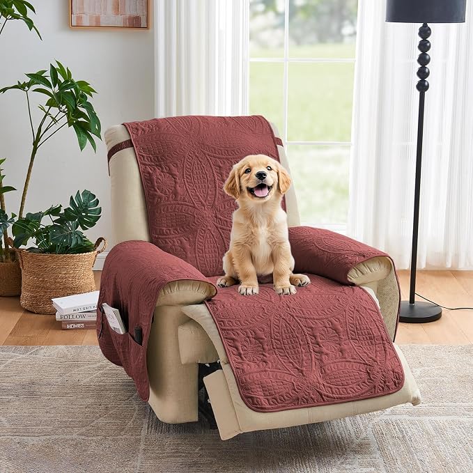 Red Quilted Recliner Chair Covers, Waterproof Medium Chair Covers, Lazy Boy by Pamhaven