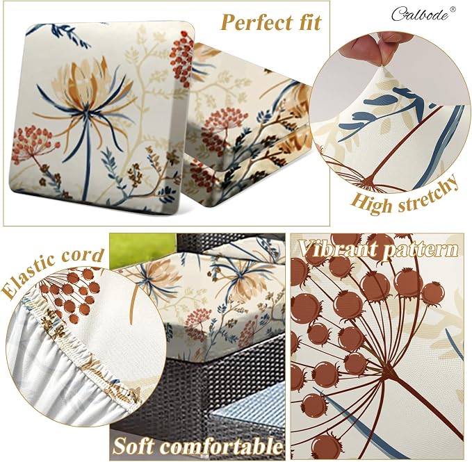 CALBODE 8PACK Outdoor Sofa Seat Cushion Covers, Floral Printed Stretch - Image 4