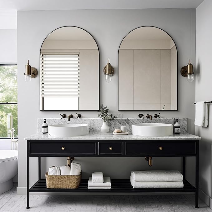 Delma Arched Bathroom Mirror, 28"x40" Wall Mounted Vanity Mirror for Bedroom, Living Room and Entryway, Black