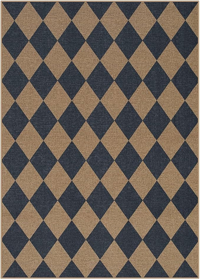 Lahome Checkered Easy Jute 5x7 Outdoor Patio Rug, Living Room Rugs Washable | - Image 7