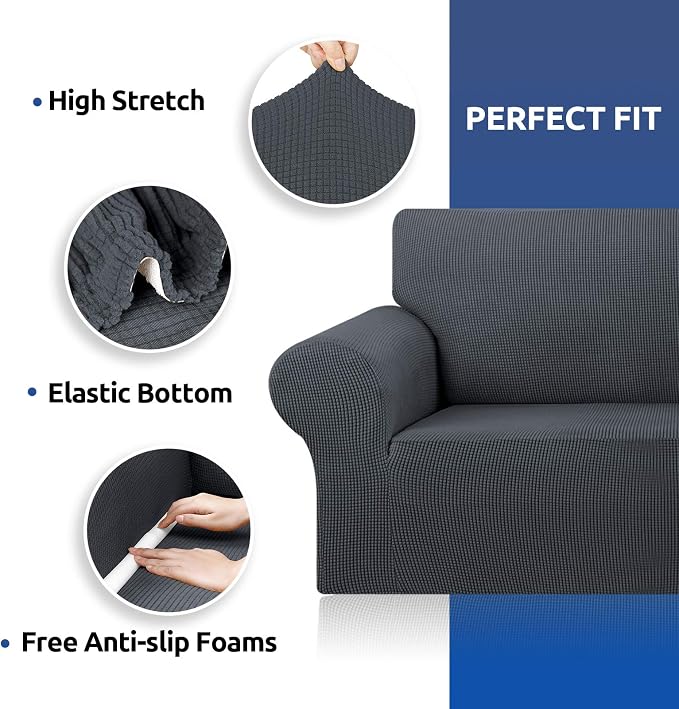 Stretch Couch Covers for Sofa, 3 Cushion Couch Slipcover, Charcoal | 1-Piece - Image 7