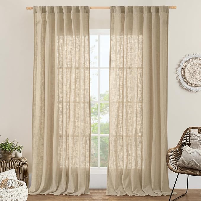 Natural Linen Curtains 108 Inch by LAMIT