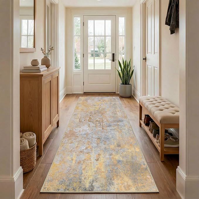 Beige Gold Rug Runners for Hallways Kitchen 2.6x8 Non Slip Washable Entryway by Acapet