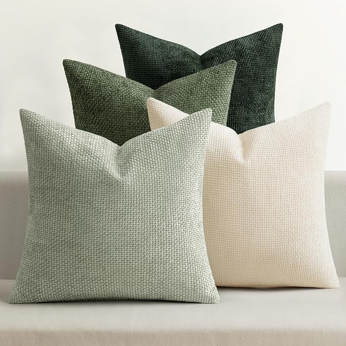 MIULEE Soft Decorative Chenille Euro Pillow Covers Green 22x22 Pack of 4 | by MIULEE