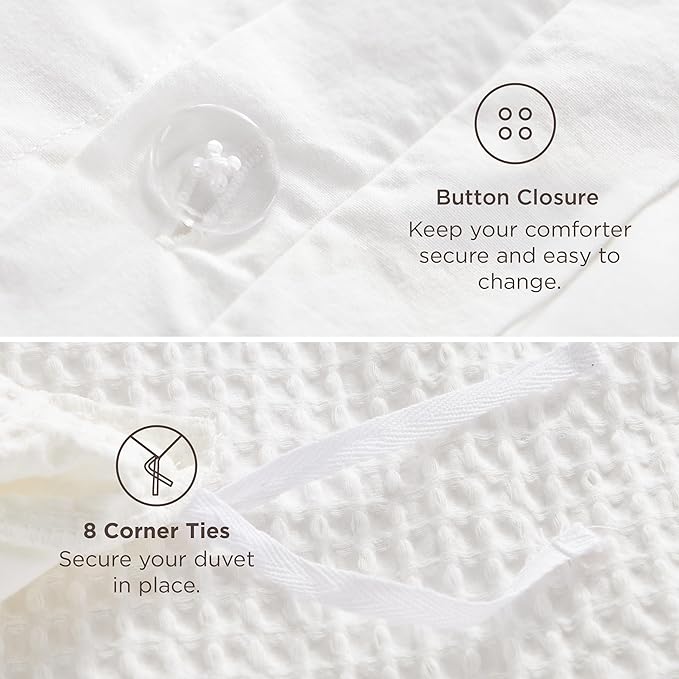 Bedsure 100% Cotton Duvet Cover King Size with Fitted Sheet - 4 Pieces Coconut White Waffle Weave Bedding Set, GentleSoft™ and Breathable, Includes 1 Duvet Cover 104x90, 1 Fitted Sheet, 2 Pillow Shams