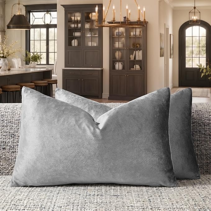 GIGIZAZA Dark Grey Velvet Throw Pillow Covers 12x20 Pack of 2 | Decorative by GIGIZAZAFocusingonhomedecoration