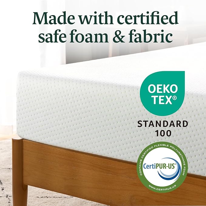 ZINUS 6 Inch Full Green Tea Memory Foam Mattress [New Version], Fiberglass free, Medium Firm Feel, Zoned Pressure Relief, Certified Safe Foams & Fabric, Mattress in A Box