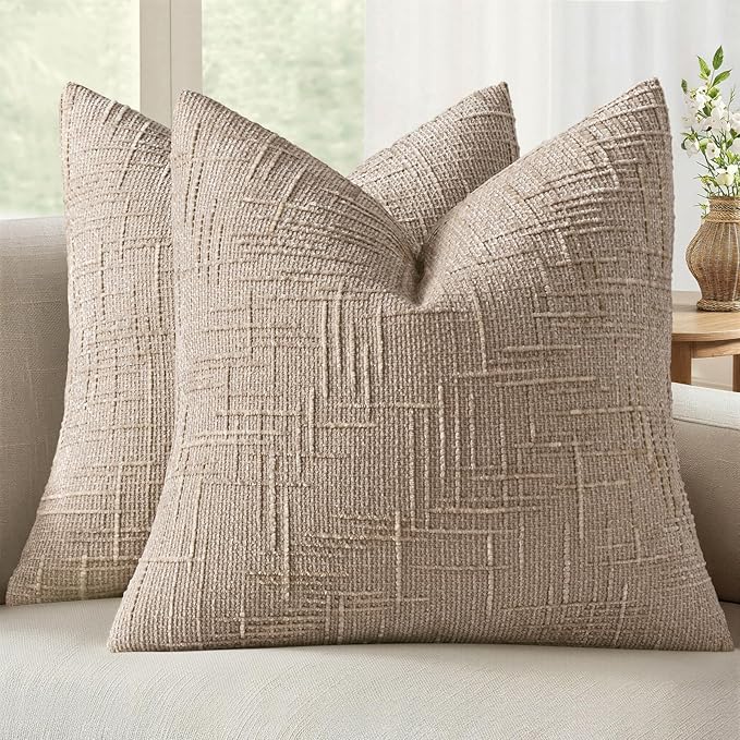 MIULEE Chenille Textured Throw Pillow Covers Oatmeal 20x20 Set of 2 | Slubby by MIULEE