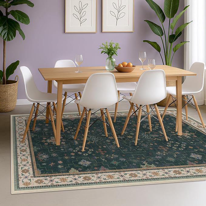 Vintage Dark Green 6x8 Dining Room Rugs - Image 4