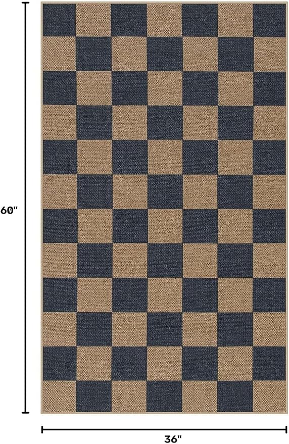 Lahome Checkered Easy Jute 3x5 Outdoor Rug, Washable Rugs - Image 2