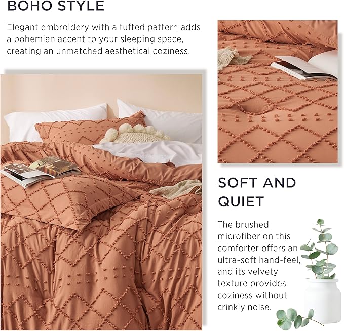 Bedsure California King Comforter Set - Pumpkin Comforter, Boho Tufted Shabby Chic Bedding for Kids, 3 Pieces Vintage Farmhouse Bed Set for All Seasons, Fluffy Soft Bedding with 2 Pillow Shams