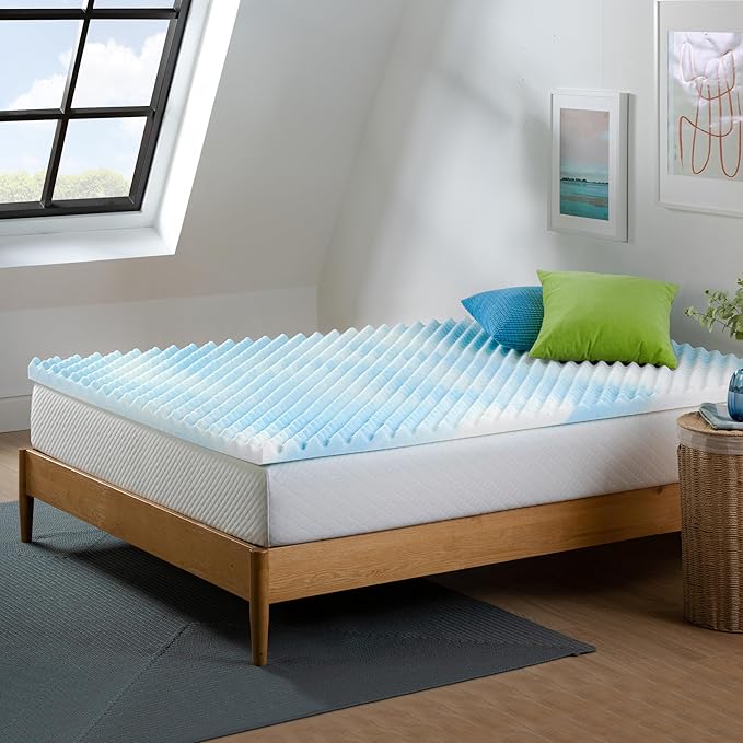 ZINUS 1.5 Inch Swirl Gel Cooling Memory Foam Mattress Topper, Smaller, More Convenient WonderBox Packaging, Cooling, Airflow Design, CertiPUR-US Certified, Queen