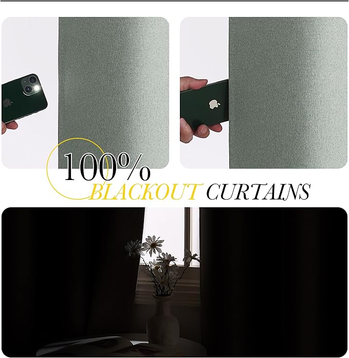 NICETOWN Full Shade Faux Linen Curtains 96" Long - Image 2
