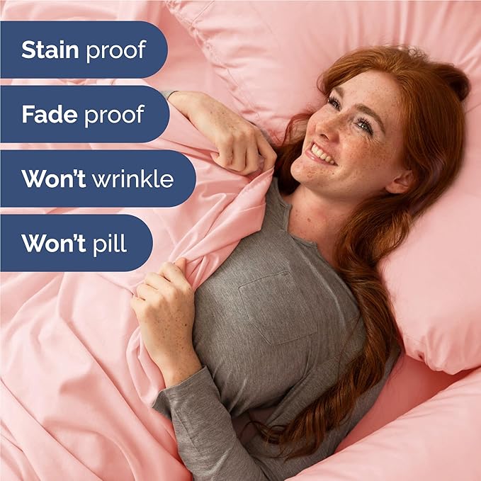 Full 6 Piece Sheet Set - Comfy Breathable & Cooling - Ultra-Soft Hotel Luxury Bedding Set with 8-16 Inch Deep Pockets - 1 Flat & 1 Fitted Sheet & 4 Pillowcases - Wrinkle Free & Easy Care - Baby Pink