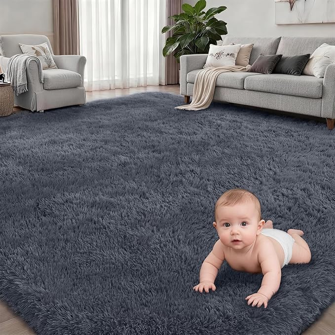 9x12 Area Rug Living Room Bedroom: Fluffy Plush Shag Carpet Grey | - Image 2