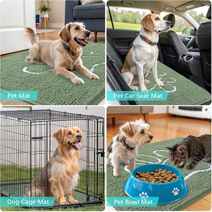 OLANLY Dog Door Mat for Muddy Paws 24x16, Paw Print Design Chenille Mud Mat | - Image 7