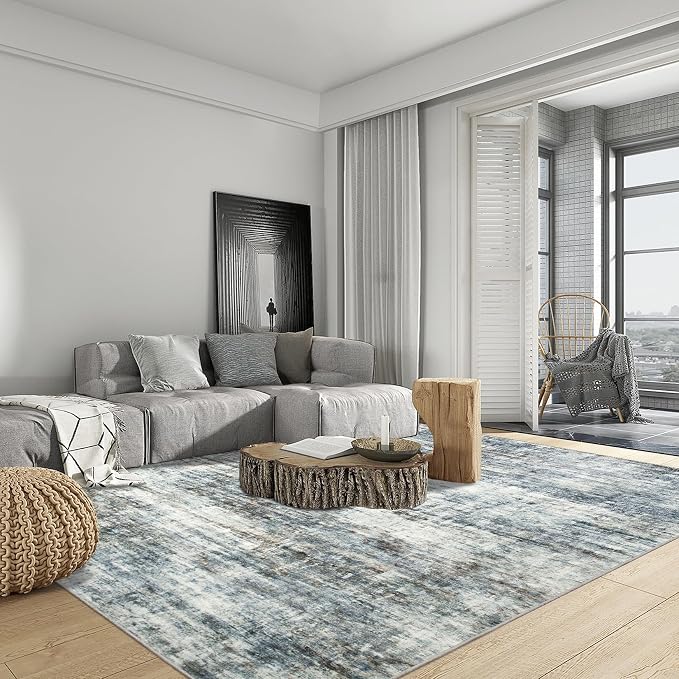 4x6 Area Rugs for Living Room: Washable Abstract Blue Multi Badroom Carpet | - Image 3