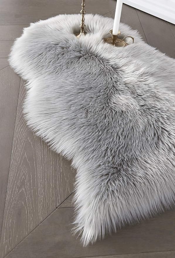 SERISSA 2x3 Fluffy Grey Faux Sheepskin Shaggy Rug - Image 5