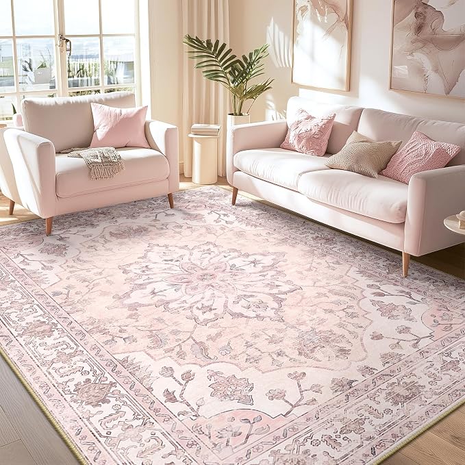 RELEANY Washable Area Rug, Water Repellent, Pet Friendly, Vintage Floral Boho by RELEANY