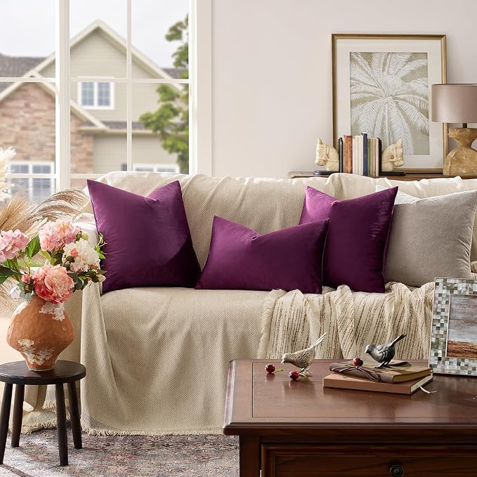 GIGIZAZA Velvet Pillow Covers 22x22 Decorative Pillows Pack of 2 Purple | Throw - Image 6