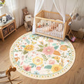 RELEANY Floral Washable Round 6ft Area Rug Beige/White/Orange | Flower Carpet by RELEANY