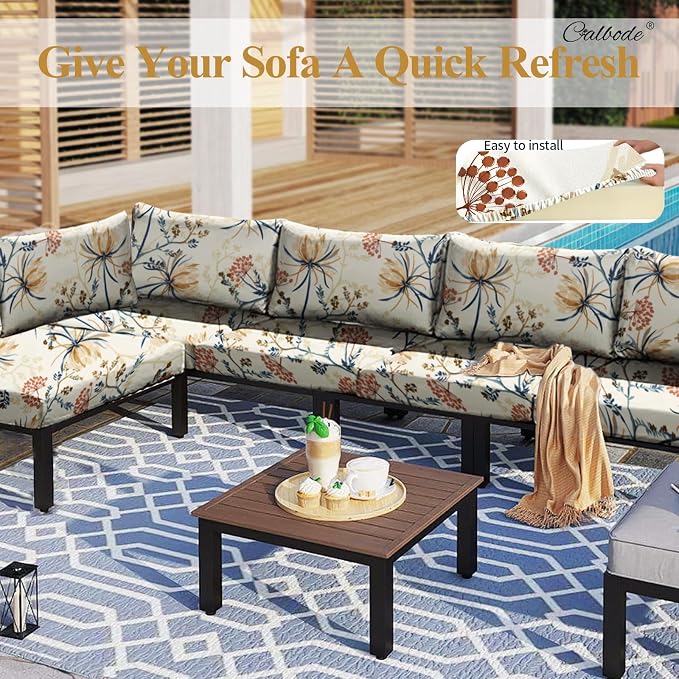 CALBODE 8PACK Outdoor Sofa Seat Cushion Covers, Floral Printed Stretch - Image 7