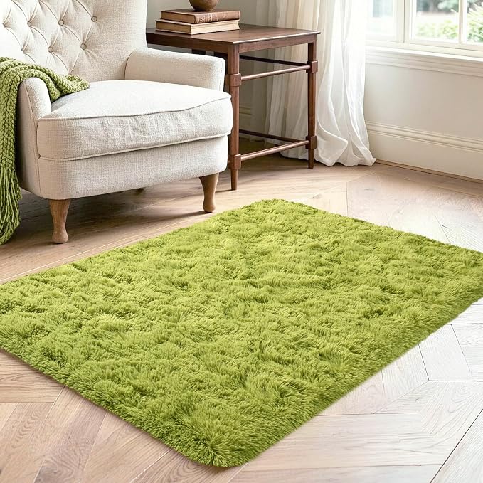 2x3 Green Fluffy Soft Area Rug Non-Slip - Image 3