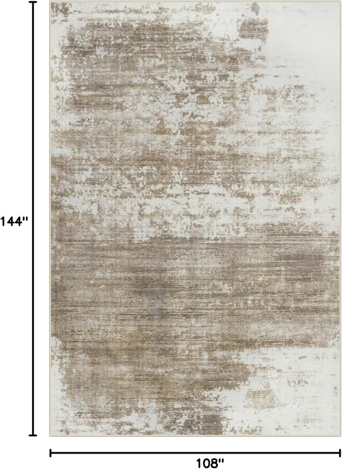 9x12 Area Rugs for Living Room: Washable Abstract Brown White Carpet | Non-slip - Image 2