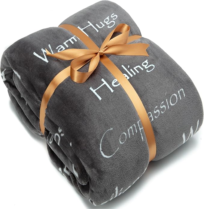 Chanasya Premium Healing Hugs Gift Throw Blanket - for Hope Support Comfort Encouragement Sympathy - Breast Cancer Chemo Surgery Get Well Soon Caring Gift - Patient Women Men Friend (Twin) Gray