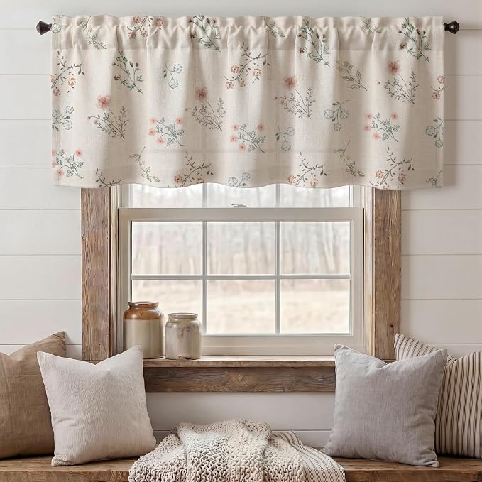 Kitchen Valances for Windows, Farmhouse Floral 52x18 Inch, 1 Panel | Country - Image 4