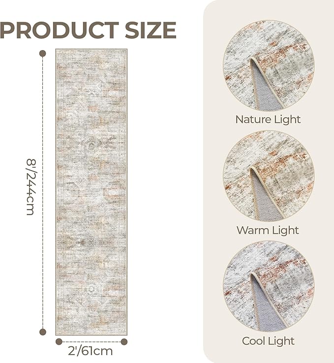 2x8 Runner Rug Non Slip, Washable Hallway Runner Rug, Nursery Room, Soft Runner - Image 2
