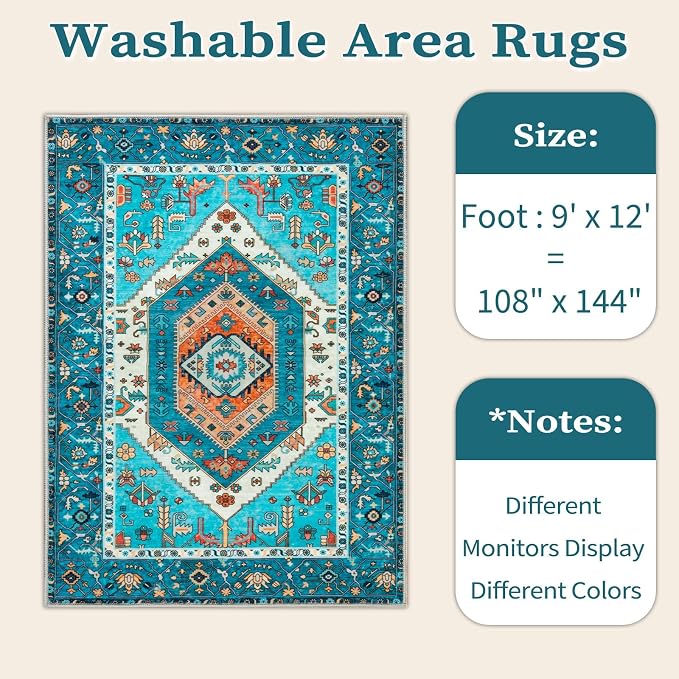 SERISSA 9x12 Washable Non Slip Boho Area Rug - Image 6