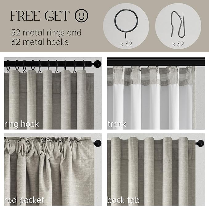 Flax Grey Blackout Curtains 95 Inch Length 2 Panels - Image 3