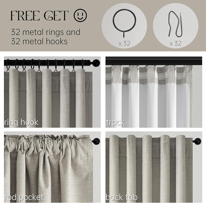 Topfinel 90 Inches Linen Curtains 100% Blackout Curtain - Image 3