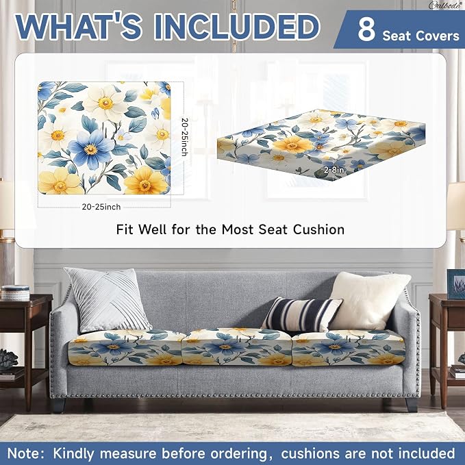 CALBODE 8 Pcs Stretch Outdoor Seat Cushion Covers, Spring Bloom | Washable - Image 2