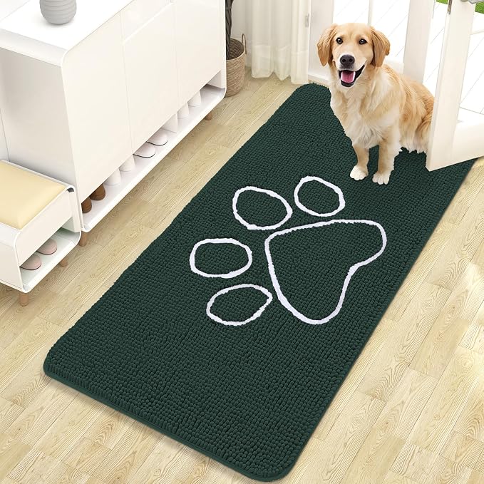 OLANLY Dog Door Mat for Muddy Paws 47x24, Paw Print Design Chenille Mud Mat | by OLANLY